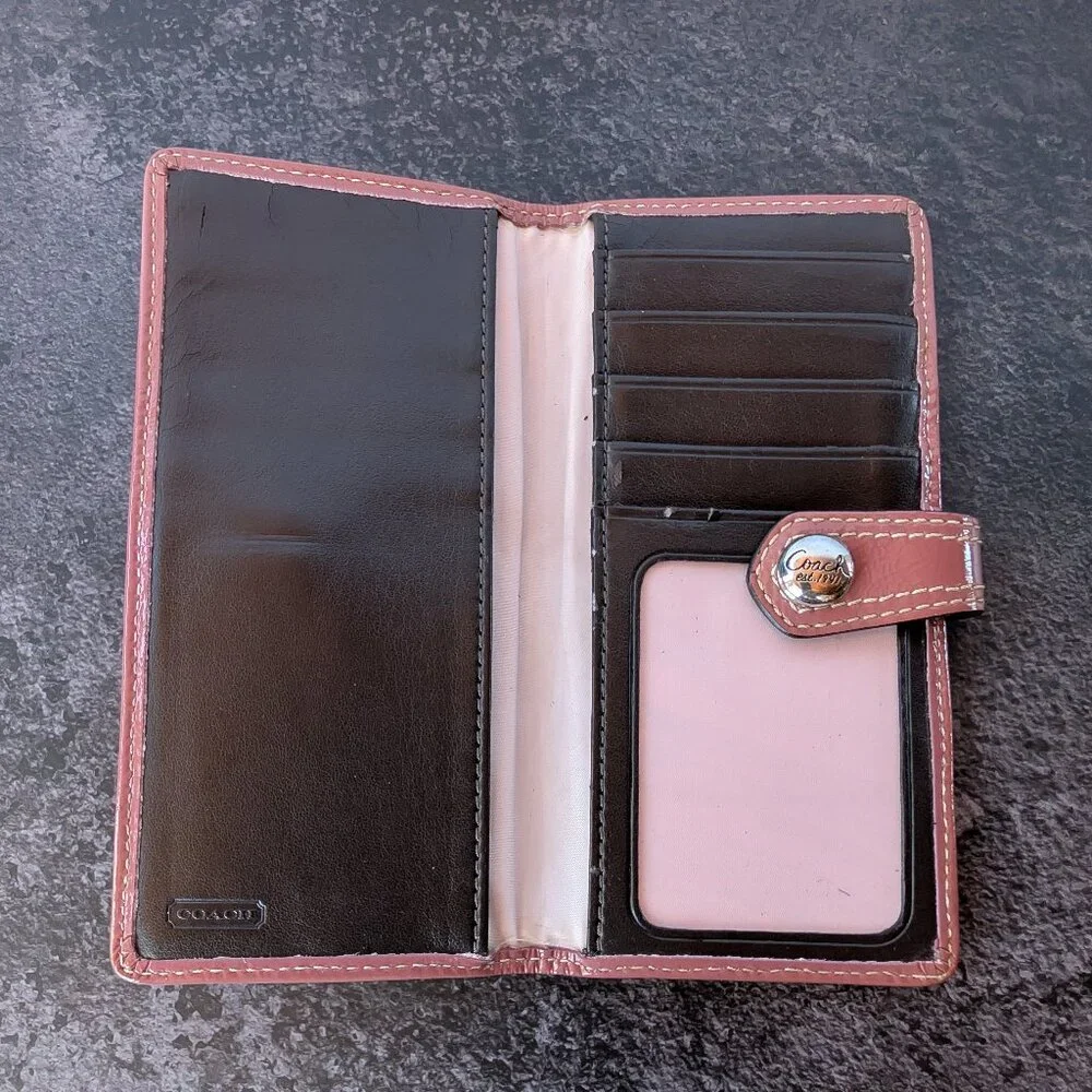 Coach Signature Canvas & Leather Snap Wallet – Pink/Brown - Picture 5 of 11